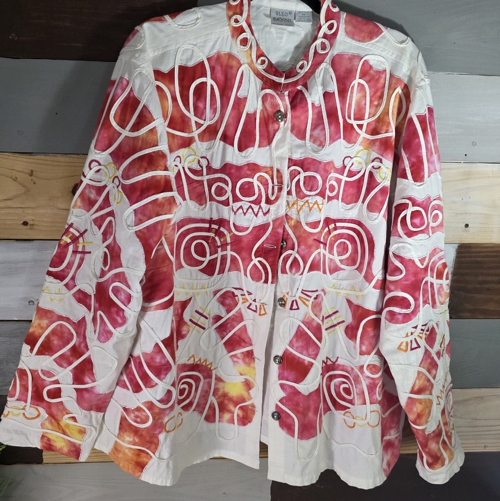 Artisan Red & White Abstract Jean Jacket